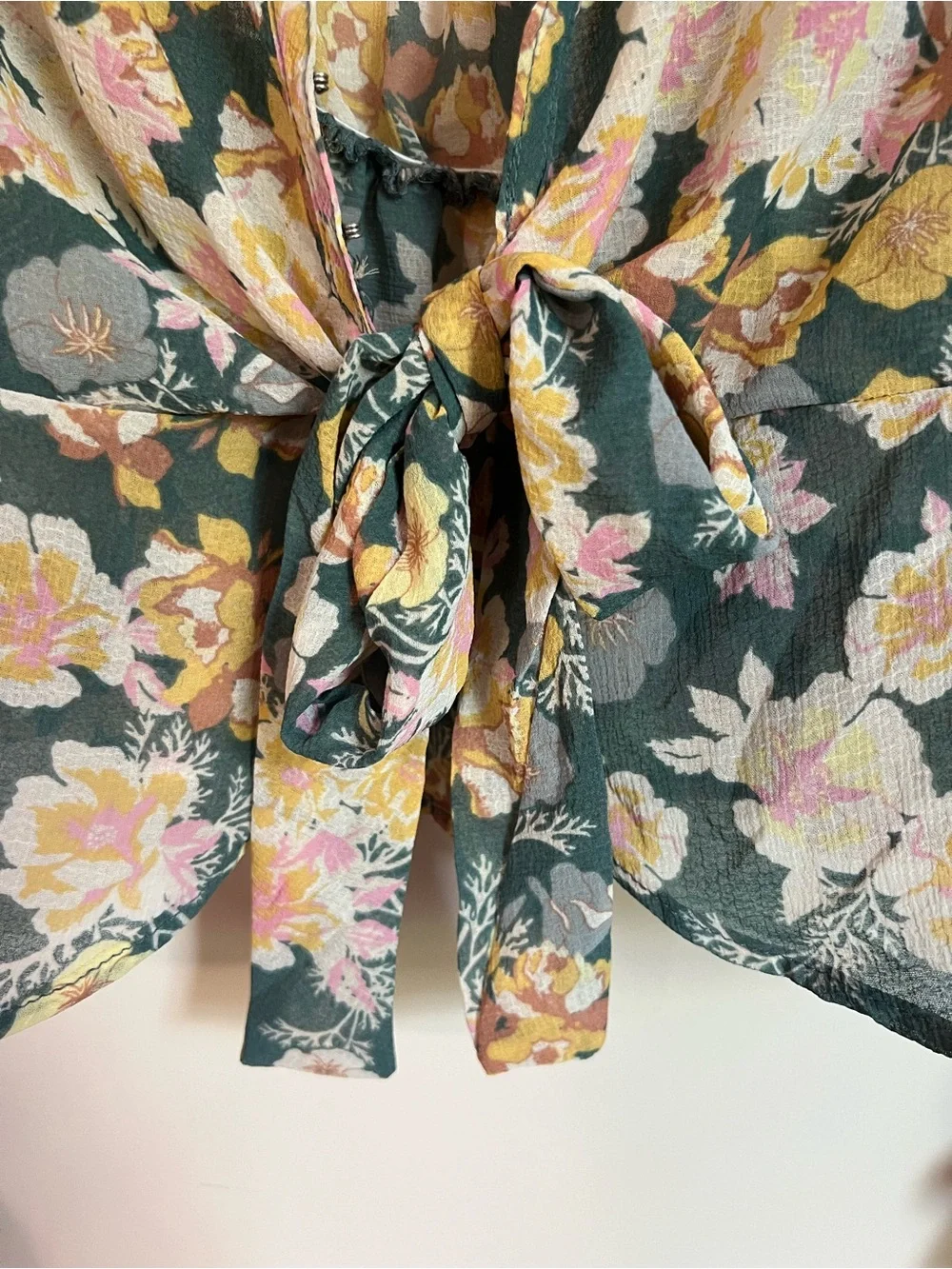 Free People Green Floral Tie-Front Blouse